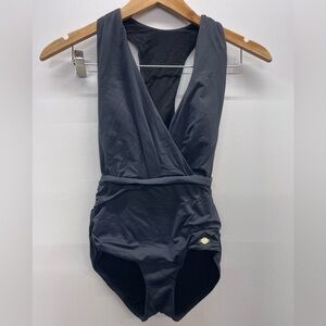 Sunseeker Classic Black Surplice One-Piece Swimsuit with Ruched Waist